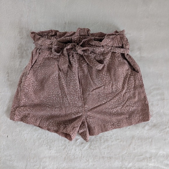 Thread & Supply Pants - Thread & Supply Paperbag Shorts Mauve Animal Print Sz M Pastel Lightweight
